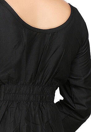 Plain Cotton Silk Long Kurta in Black