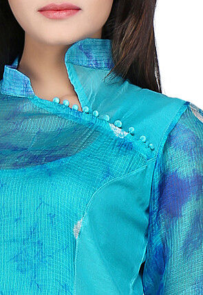 Pure Kota Silk and Cotton Chanderi Long Kurta in Blue
