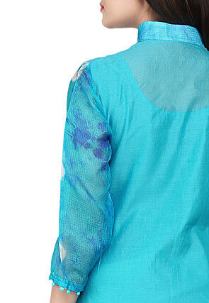 Pure Kota Silk and Cotton Chanderi Long Kurta in Blue