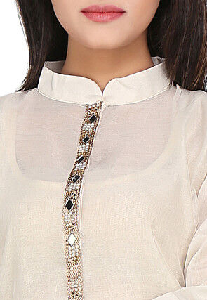 Plain Cotton Chanderi Long Kurta in Off White