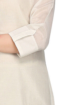 Plain Cotton Chanderi Long Kurta in Off White