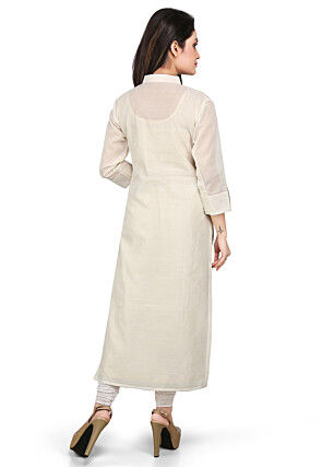 Plain Cotton Chanderi Long Kurta in Off White