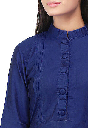 Plain Cotton Silk Kurta Set in Blue