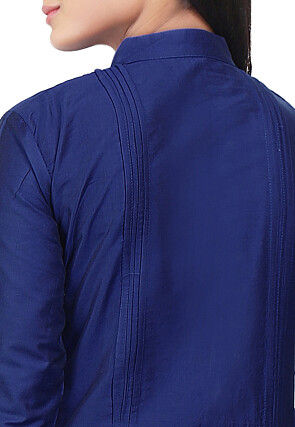 Plain Cotton Silk Kurta Set in Blue