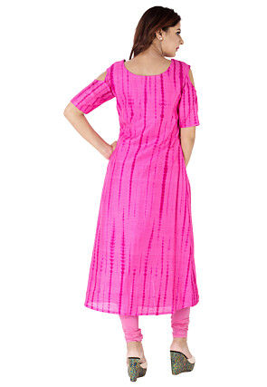 Tie Dyed Pure Silk A Line Long Kurta in Fuchsia