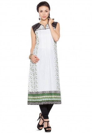 Embroidered Cotton Long Kurta in White
