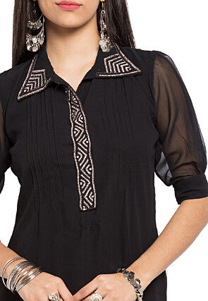 Embellished Georgette Kurti in Black