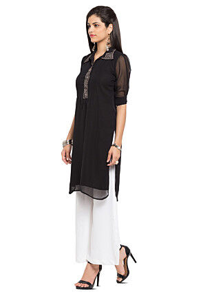 Embellished Georgette Kurti in Black