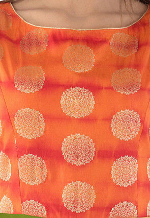 Woven Yoke Art Silk Circular Gown in Green