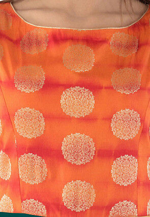 Woven Yoke Art Silk Circular Gown in Dark Teal Green