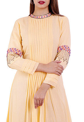 Tucked Georgette Asymmetric Dress in Pastel Orange