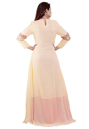 Tucked Georgette Asymmetric Dress in Pastel Orange