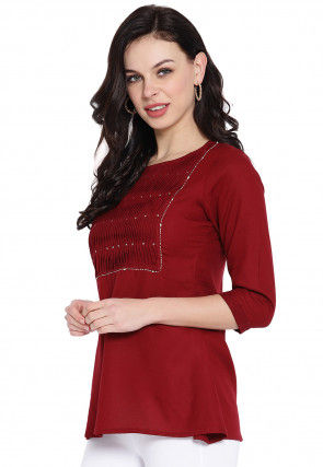 Tucked Rayon Top in Maroon
