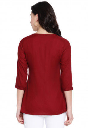 Tucked Rayon Top in Maroon