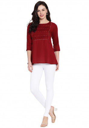Tucked Rayon Top in Maroon