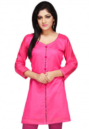 Plain Chanderi Kurti in Yellow : TUF503