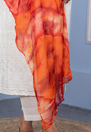 Tye N Dye Printed Chiffon Dupatta in Orange