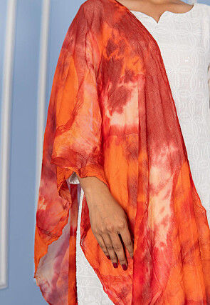 Tye N Dye Printed Chiffon Dupatta in Orange