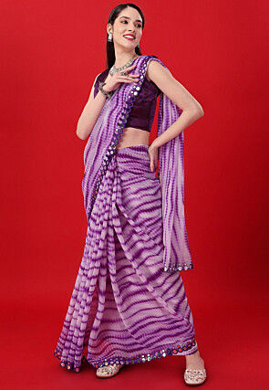 Tye N Dye Printed Georgette Saree in Purple