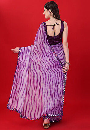 Tye N Dye Printed Georgette Saree in Purple
