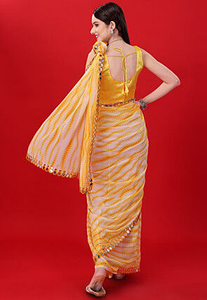 Tye N Dye Printed Georgette Saree in Yellow