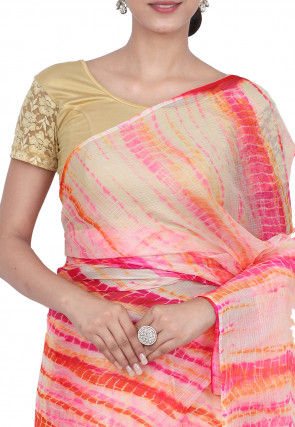 Tie N Dye Pure Kota Silk Saree in Pink and Multicolor