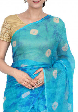 Tie N Dye Pure Kota Silk Saree in Shaded Blue