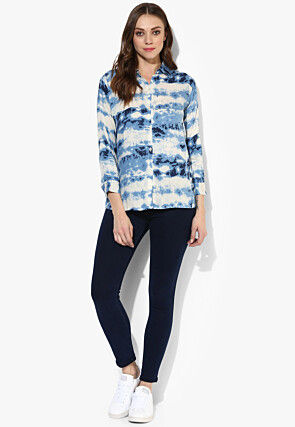 Tye N Dye Viscose Rayon Top in Blue and White