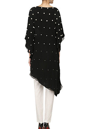 Hand Embroidered Georgette Kaftan Style Kurta Set in Black