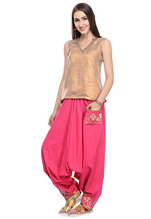  Art Silk Top And Harem Pant In Beige And Pink