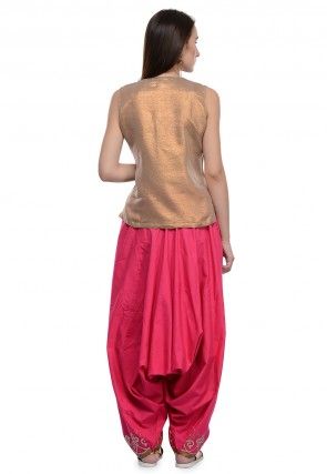  Art Silk Top And Harem Pant In Beige And Pink