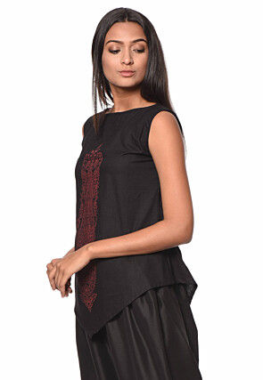 Block Printed Cotton Top in Black