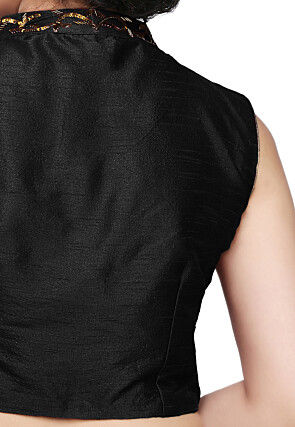 Embroidered Art Dupion Silk Blouse in Black