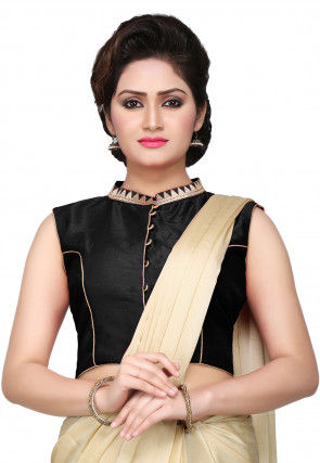 Women's Solid Black Dupion Silk Square Neck Sleeveless Readymade Saree  Blouse Padded Chest Butter Crepe Lining Indian Festive Designer Top (32,  Black) : : Fashion