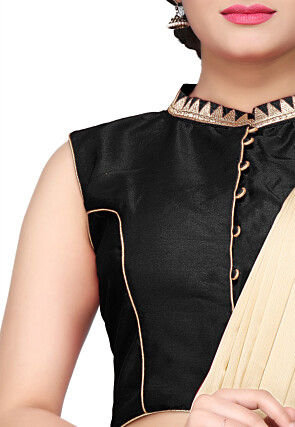 Embroidered Dupion Silk Blouse in Black