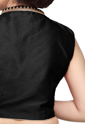 Embroidered Dupion Silk Blouse in Black