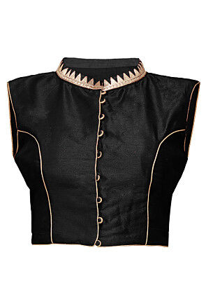Embroidered Dupion Silk Blouse in Black