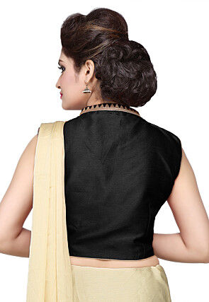 Embroidered Dupion Silk Blouse in Black