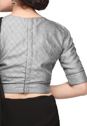 Embroidered Art Dupion Silk Blouse in Grey