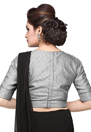 Embroidered Art Dupion Silk Blouse in Grey