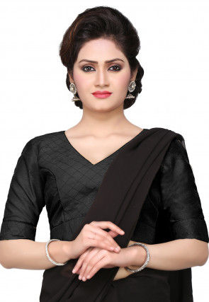 Embroidered Art Dupion Silk Blouse in Black