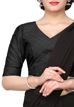 Embroidered Art Dupion Silk Blouse in Black