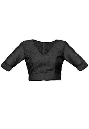 Embroidered Art Dupion Silk Blouse in Black