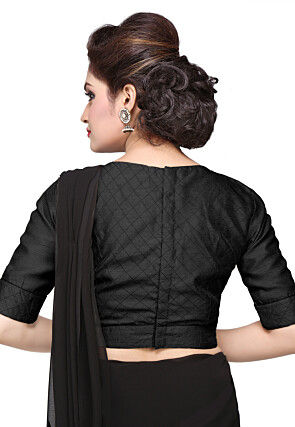 Embroidered Art Dupion Silk Blouse in Black