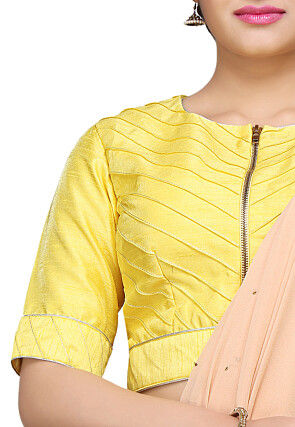 Embroidered Art silk Blouse in Yellow
