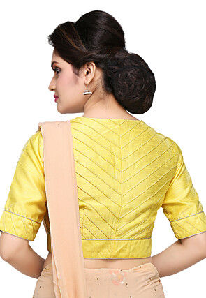 Embroidered Art silk Blouse in Yellow