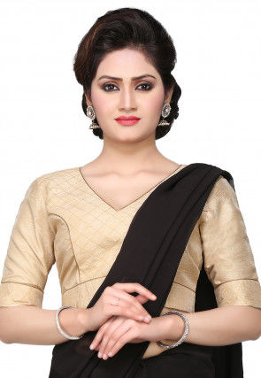 Embroidered Art Dupion Silk Blouse in Beige