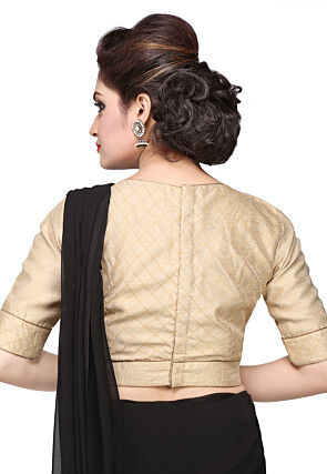 Embroidered Art Dupion Silk Blouse in Beige
