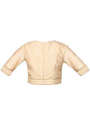 Embroidered Art Dupion Silk Blouse in Beige