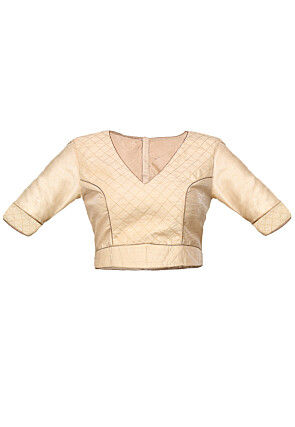 Embroidered Art Dupion Silk Blouse in Beige